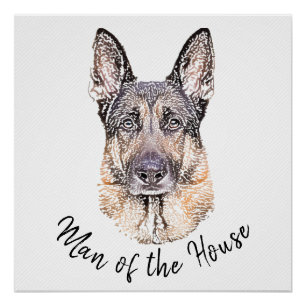 Portret van een Duitse Shepherd Dog Sketched Art Perfect Poster