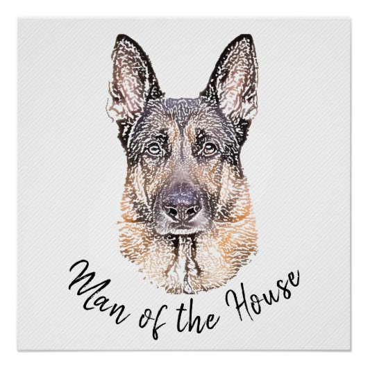 Portret van een Duitse Shepherd Dog Sketched Art Perfect Poster (Voorkant)