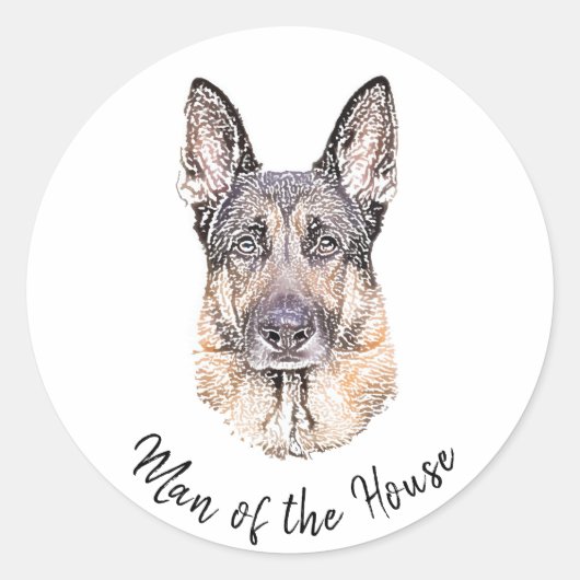 Portret van een Duitse Shepherd Dog Sketched Art Ronde Sticker (Voorkant)