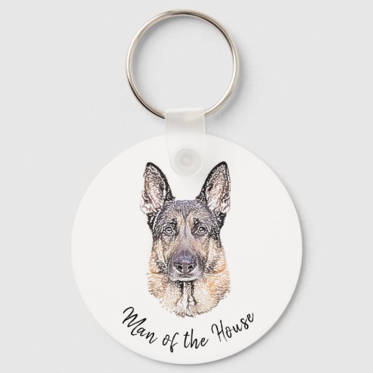 Portret van een Duitse Shepherd Dog Sketched Art Sleutelhanger (Voorkant)