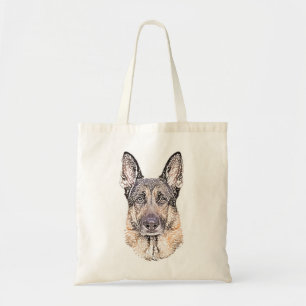 Portret van een Duitse Shepherd Dog Sketched Art Tote Bag