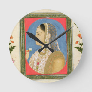 Portret van een edele dame uit de kleine klevende ronde klok