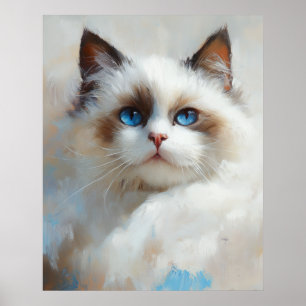 Portret van een elegante Ragdoll kat met blauwe og Poster