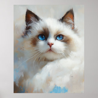 Portret van een elegante Ragdoll kat met blauwe og Poster