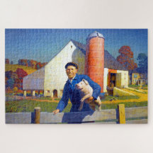 Portret van een Farmer NC Wyeth 1943 Americana Art