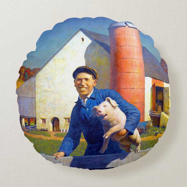 Portret van een Farmer NC Wyeth 1943 Americana Art Rond Kussen (Voorkant)