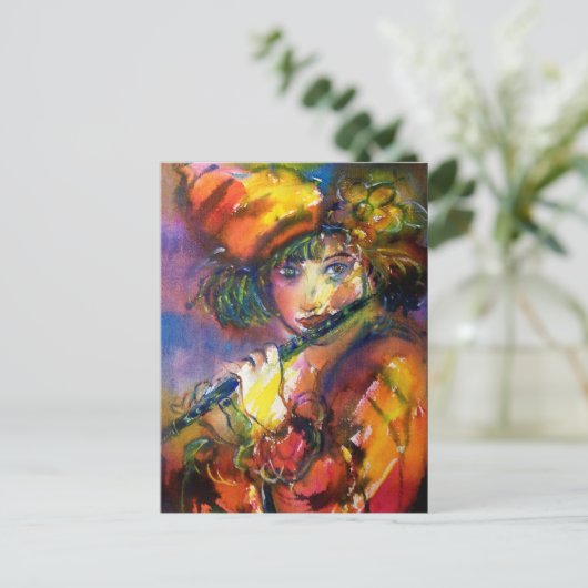 PORTRET VAN EEN FLUITIST Venetiaanse Maskerade Muz Uitnodiging Briefkaart (Staand voorkant)