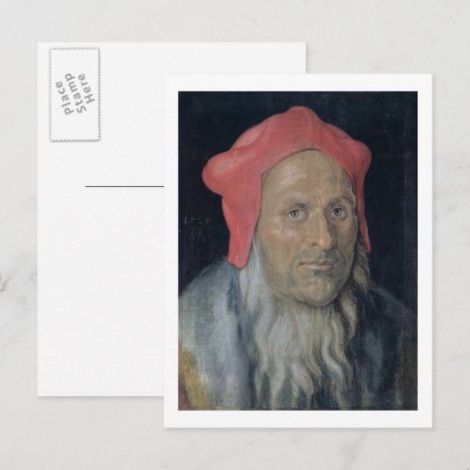 Portret van een gebogen Man in een rood Pet, 1520  Briefkaart (Voorkant / Achterkant)