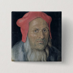 Portret van een gebogen Man in een rood Pet, 1520  Vierkante Button 5,1 Cm