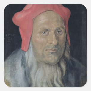Portret van een gebogen Man in een rood Pet, 1520 Vierkante Sticker