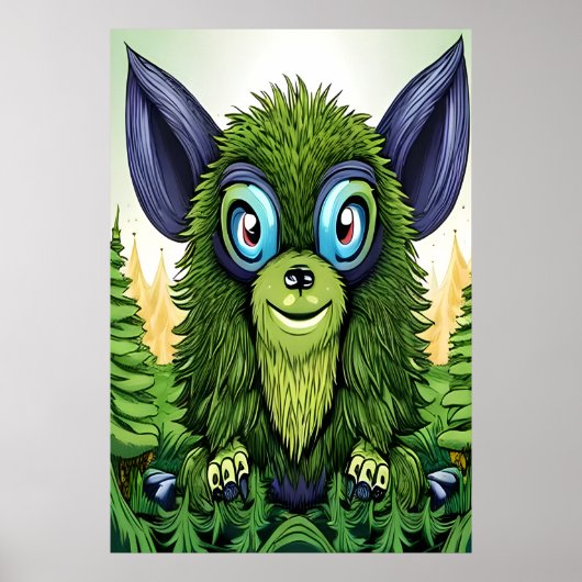 Portret van een groen fantasiebeest | AI Art Poste Poster (Voorkant)