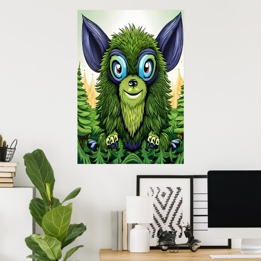 Portret van een groen fantasiebeest | AI Art Poste Poster (Thuiskantoor)