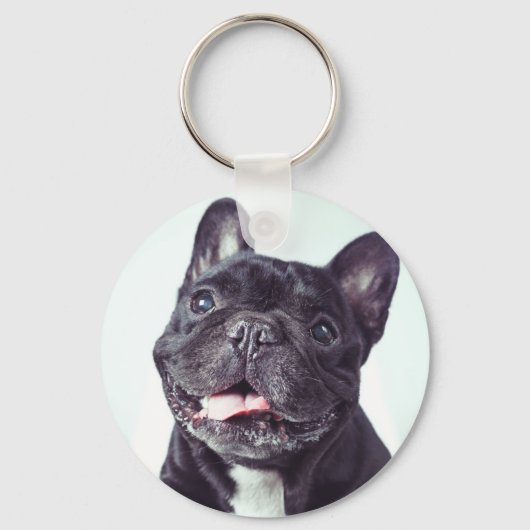 Portret van een Happy French Bulldog Sleutelhanger (Voorkant)