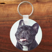 Portret van een Happy French Bulldog Sleutelhanger (Voorkant)