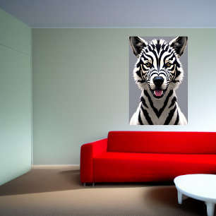 Portret van een hond met zebrastrepen AI Art. Poster