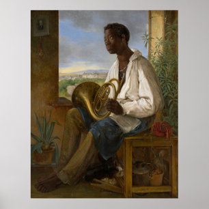 Portret van een hoornspeler, beroemd schilderij poster