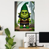 Portret van een hybride van het Groene Orc Gnome | Poster (Thuiskantoor)
