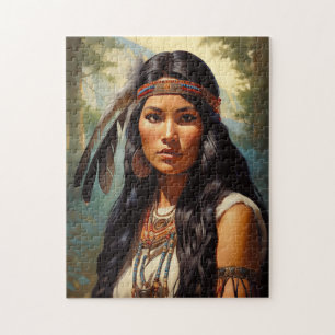 Portret van een inheemse Amerikaanse vrouw Legpuzzel