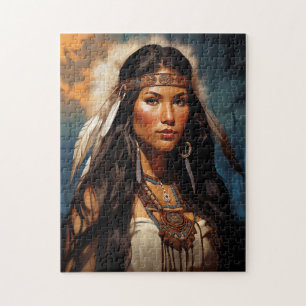 Portret van een inheemse Amerikaanse vrouw Legpuzzel