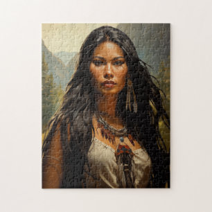 Portret van een inheemse Amerikaanse vrouw Legpuzzel