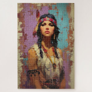 Portret van een Inheemse Amerikaanse vrouw puzzel