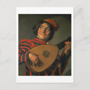 Portret van een jester met een Lute (olie op canva Briefkaart