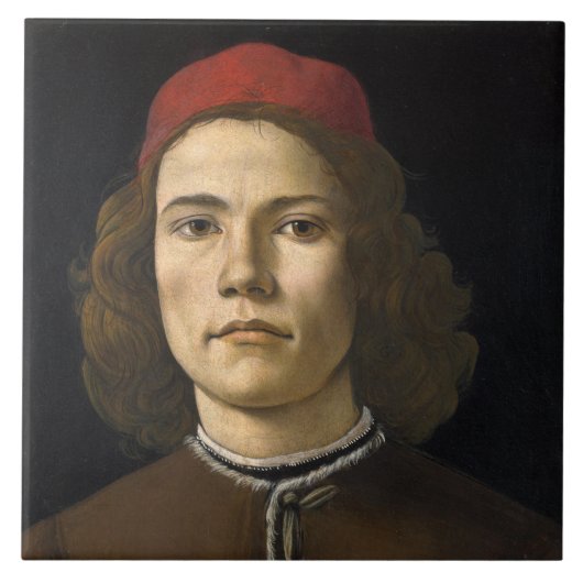 Portret van een jong Man (door Sandro Botticelli) Tegeltje (Voorkant)