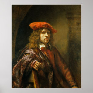 Portret van een jong man in een rood pet poster