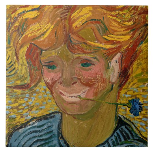 Portret van een jong Man met Cornflower, Van Gogh Tegeltje (Voorkant)