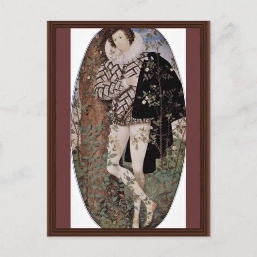 Portret van een jong Man met Rozen ovaal van Nicho Briefkaart (Voorkant)