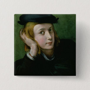 Portret van een jong Man (olie op het paneel) Vierkante Button 5,1 Cm