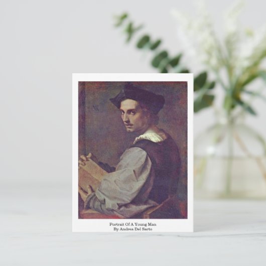 Portret van een jong Man van Andrea del Sarto Briefkaart (Staand voorkant)