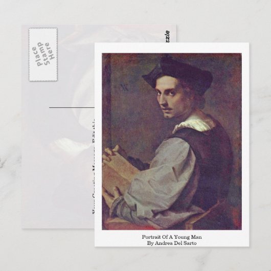 Portret van een jong Man van Andrea del Sarto Briefkaart (Voorkant / Achterkant)