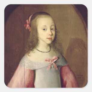 Portret van een jong meisje, 1651 vierkante sticker