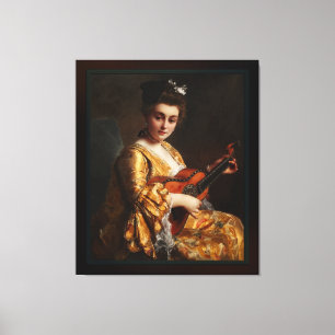 Portret van een jonge dame die gitaar speelt door  canvas afdruk
