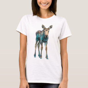 Portret van een jonge eland met turkoois spatten v t-shirt