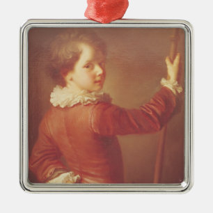 Portret van een jonge pelgrim, 1725 metalen ornament