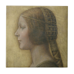 Portret van een jonge verloofde door Leonardo da V Tegeltje