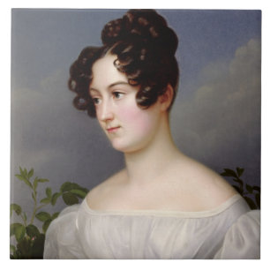 Portret van een jonge vrouw, 1827 (olie op doek) tegeltje