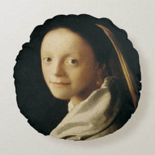 Portret van een jonge vrouw, c.1663-65 rond kussen