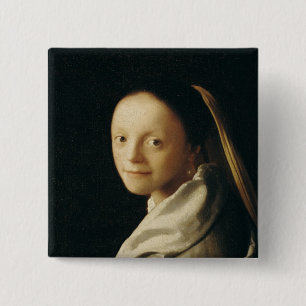 Portret van een jonge vrouw, c.1663-65 vierkante button 5,1 cm