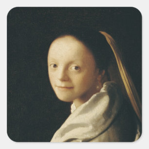Portret van een jonge vrouw, c.1663-65 vierkante sticker