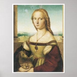 Portret van een jonge vrouw (dame met een Unicorn) Poster