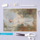 Portret van een jongedame met een mand bloemen tissuepapier (Craft)