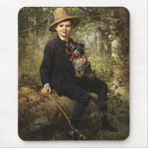 Portret van een jongen met hond in een bos (Knaus)