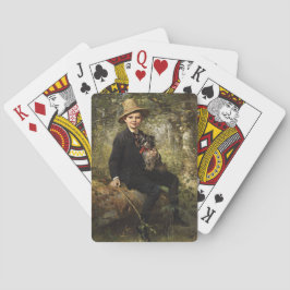 Portret van een jongen met hond in een bos (Knaus) Pokerkaarten