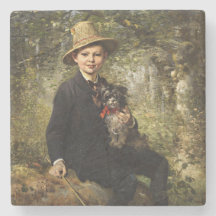 Portret van een jongen met hond in een bos (Knaus)