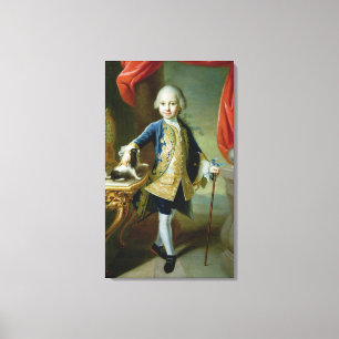 Portret van een jongen met Pet Spaniel, 18e eeuw Canvas Afdruk