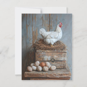 Portret van een kip met eieren briefkaart