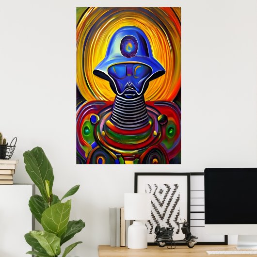 Portret van een kleurrijke robot alien | AI Art. Poster (Thuiskantoor)